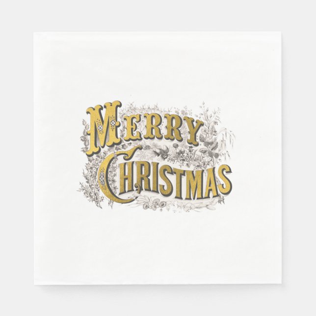 White Gold Elegant Frohe Weihnachten Rustikal Vint Serviette (Vorderseite)