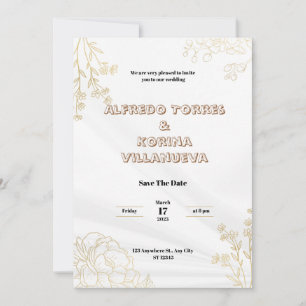 White & Gold Elegant Wedding Invitation Potrait