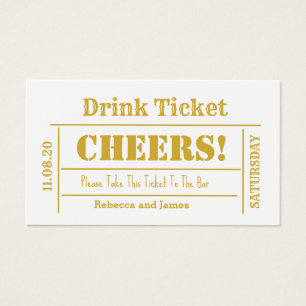 White & Gold Elegante Wedding Free Drink Ticket