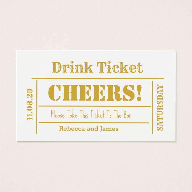 White & Gold Elegante Wedding Free Drink Ticket (Vorderseite)