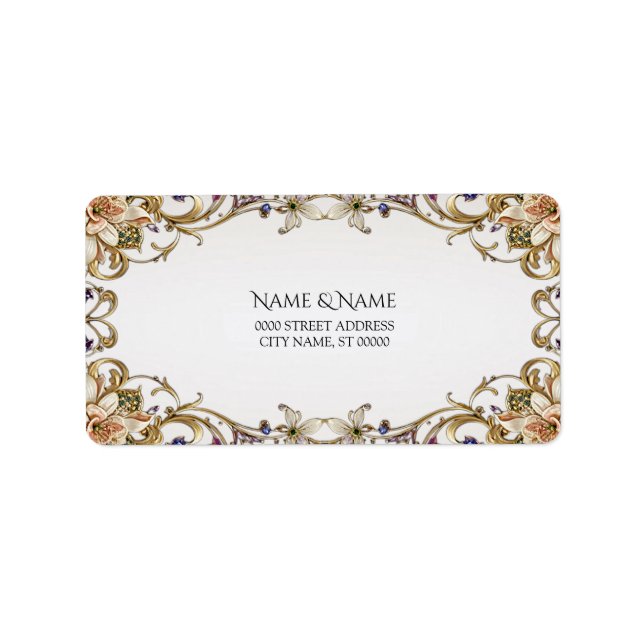 White Gold Floral Address Label Adressaufkleber (Vorne)