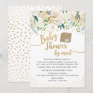White Gold Floral Baby Dusche per Post Einladung