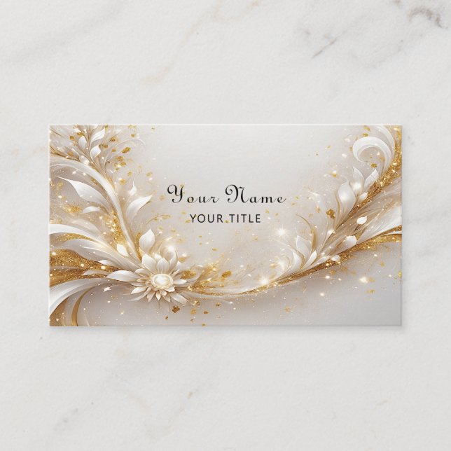 White Gold Floral Business Card Visitenkarte (Vorderseite)