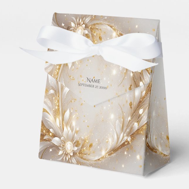White Gold Floral Fevor Box Geschenkschachtel (Vorderseite)