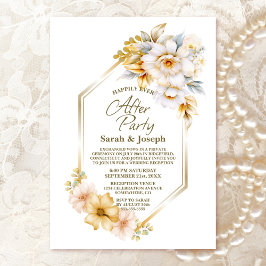White Gold Floral Geometric Wedding After Party Einladung