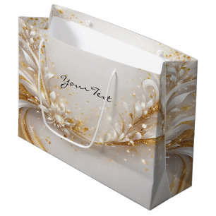 White Gold Floral Geschenktasche Große Geschenktüte