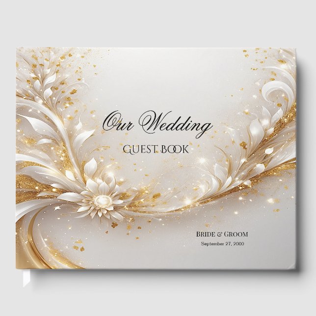 White Gold Floral Guest Book Gästebuch (Vorderseite)