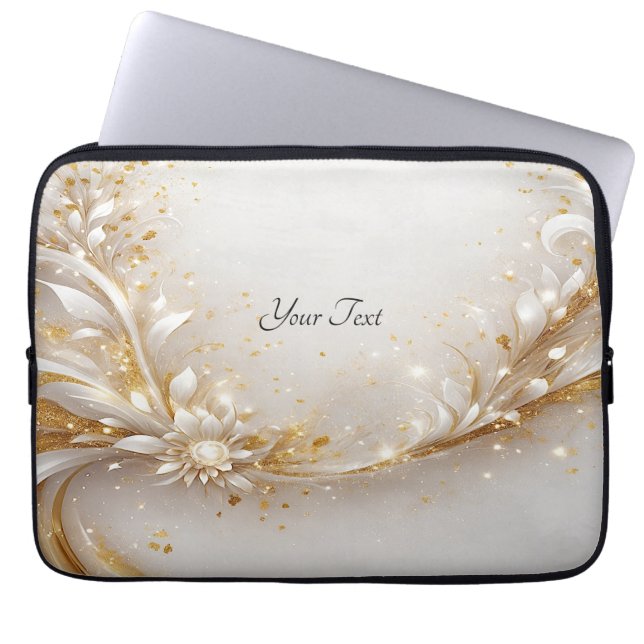 White Gold Floral Laptop Sleeve (Vorderseite)