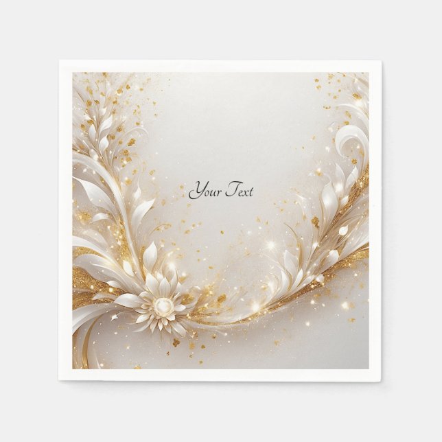 White Gold Floral Napkins Serviette (Vorderseite)
