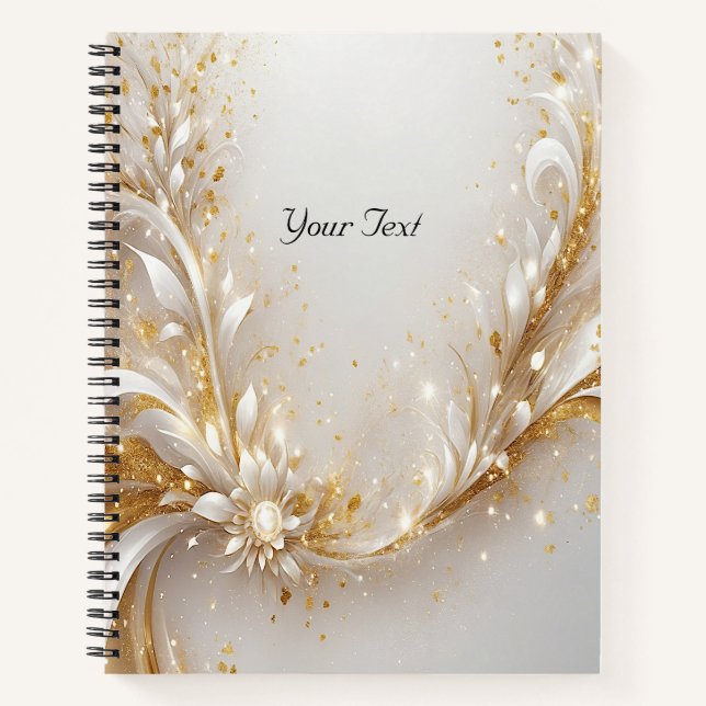 White Gold Floral Notebook Notizbuch (Vorderseite)