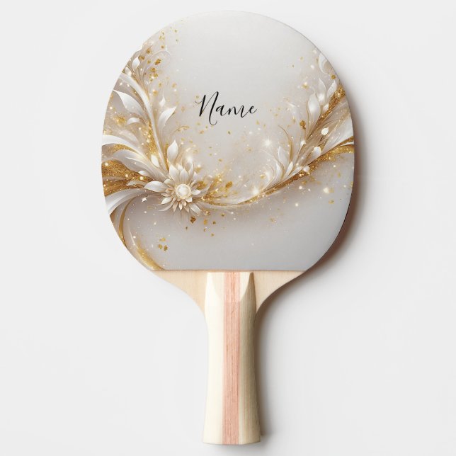 White Gold Floral Ping Pong Paddle Tischtennis Schläger (Vorderseite)