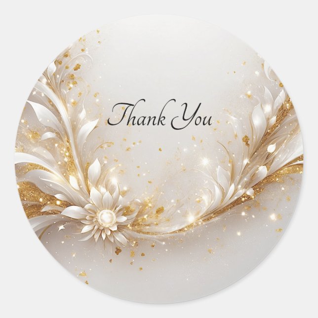 White Gold Floral Siegel Hochzeitsticker Runder Aufkleber (Vorderseite)