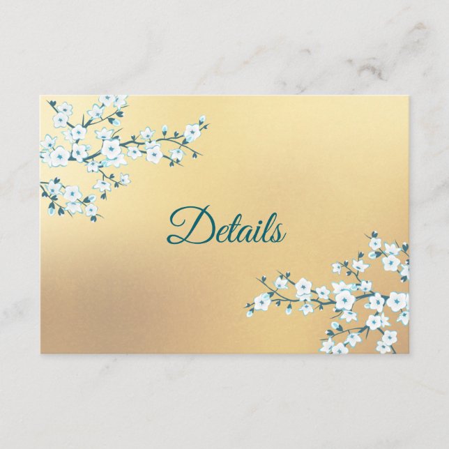 White Gold Floral Wedding Details Begleitkarte (Vorderseite)