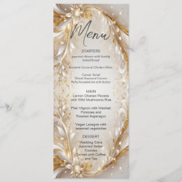 White Gold Floral Wedding Menü Menükarte