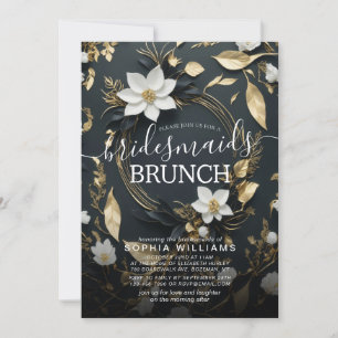 White Gold Floral Wreath Wedding Bridesmaid Brunch Einladung