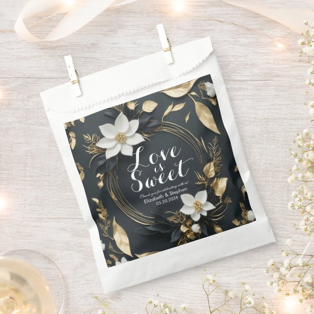 White Gold Floral Wreath Wedding Liebe Dank Gesche Geschenktütchen (Ausgeschnitten)