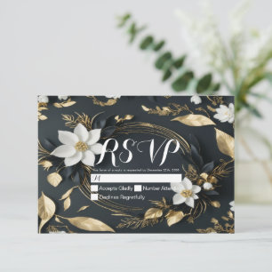 White Gold Floral Wreath Wedding RSVP Kindly Antwo Karte