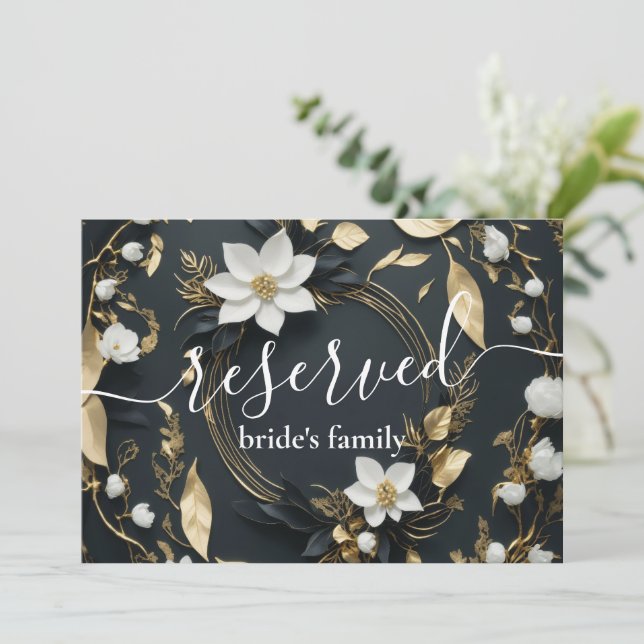 White Gold Floral Wreath Wedding vorbehaltenes Zei (Stehend Vorderseite)