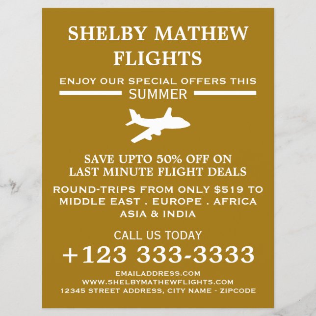 White & Gold Flugzeug Icon, Airline Advertising Fl Flyer (Vorne)