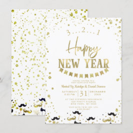White & Gold Foil Confetti Silvester Party Einladung