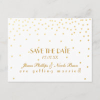 White & Gold Foil Dots Save the Date Postcard
