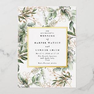 White Gold Foil Rahmen   Boho Botanischer Eukalypt Folieneinladung