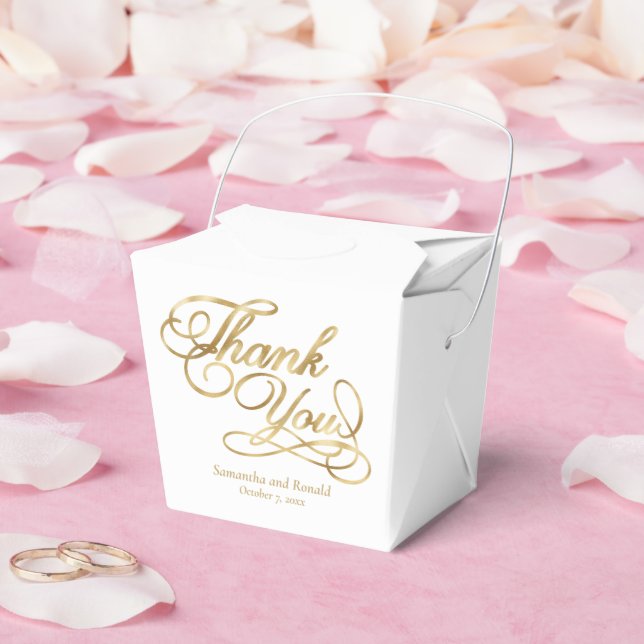 White & Gold Foil Thank You Calligraphy Wedding Geschenkschachtel (Hochzeit)