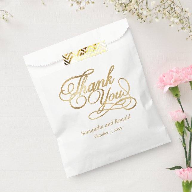 White & Gold Foil Thank You Calligraphy Wedding Geschenktütchen (Versiegelt)