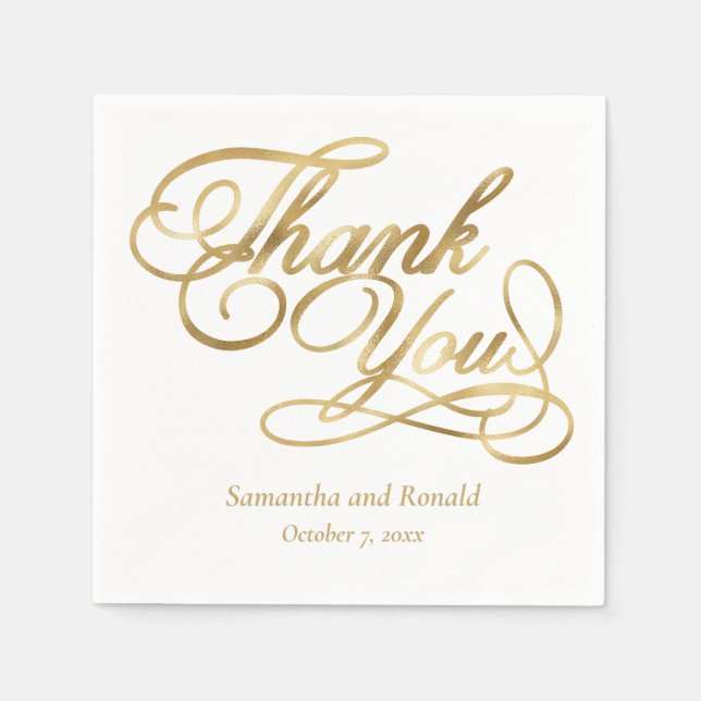 White & Gold Foil Thank You Calligraphy Wedding Serviette (Vorderseite)