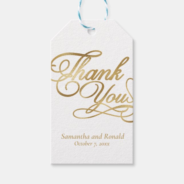 White & Gold Foil Vielen Dank für Ihre kalligraphi Geschenkanhänger (Vorderseite)