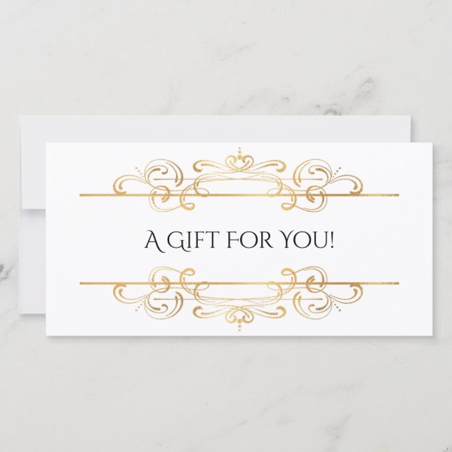 White Gold Foil Vintage Wirbel Geschenkgutschein (Vorderseite)