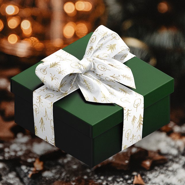 White Gold Foil Winter Xmas Szene Bäume Schnee Satinband (Von Creator hochgeladen)