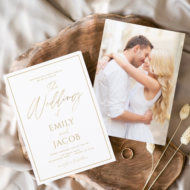 White Gold Foto Picture Wedding Modern Folieneinladung (Von Creator hochgeladen)
