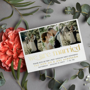 White Gold Foto Wir sind Verheiratet Post Wedding Folie Einladungspostkarte