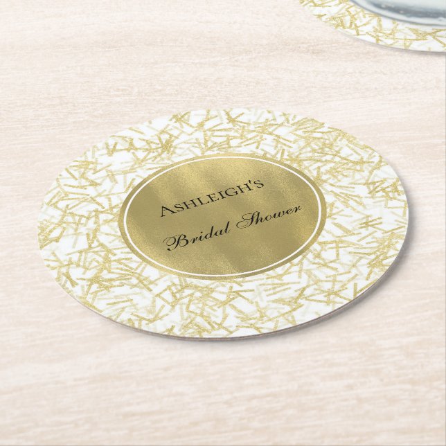 White Gold Glam Confetti Brautparty Runder Pappuntersetzer (Angewinkelt)