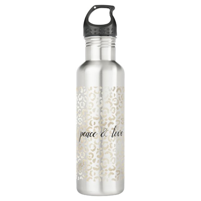 White Gold Glam Leopard Print Edelstahlflasche (Vorderseite)