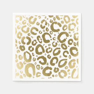 White & Gold Glam Leopard Print Party Serviette