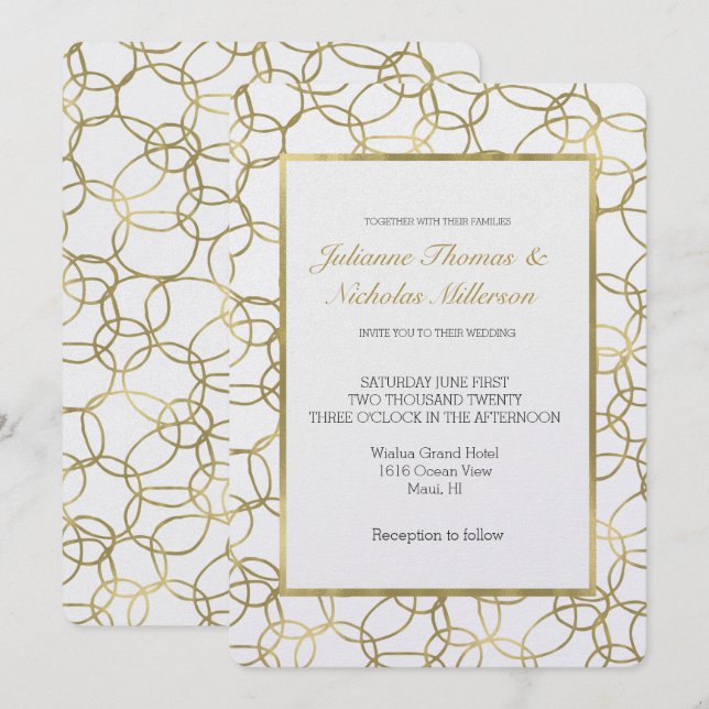 White Gold Glam Stilvolle Circles Wedding Einladung (Vorne/Hinten)