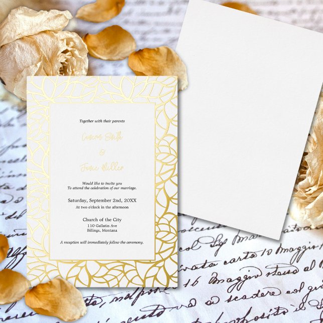 White & Gold glamouröse Leaf-Muster Hochzeit Folieneinladung (White & Gold Glamorous Leaf Pattern Wedding Foil Invitation)