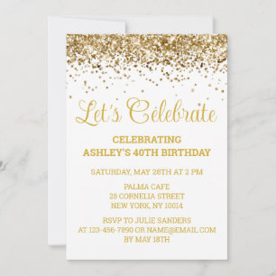 White & Gold Glitzer 40. Geburtstag Feiern Einladung