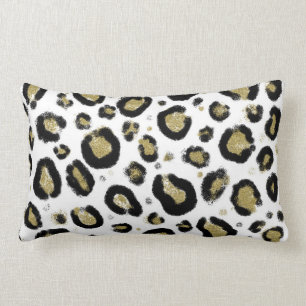 White Gold Glitzer & Black Leopard Cheetah Print Lendenkissen