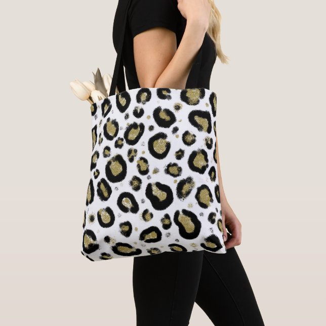 White Gold Glitzer & Black Leopard Cheetah Print Tasche (Von Nahem)