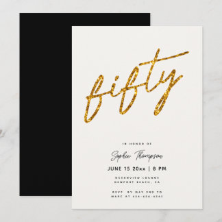 White Gold Glitzer Calligraphy Elegant 50 Geburtst Einladung