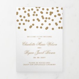 White Gold Glitzer Confetti Foto Wedding Dreifach-gefaltete Programmkarte