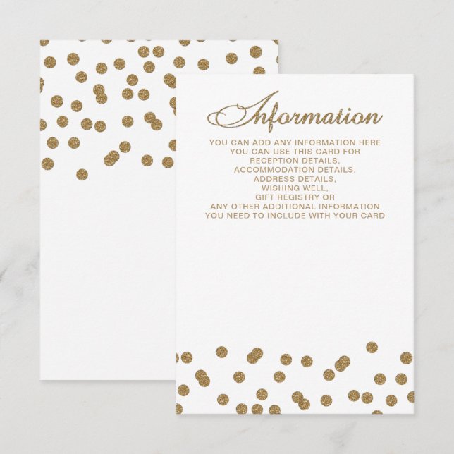 White Gold Glitzer Confetti Hochzeit Begleitkarte (Vorne/Hinten)