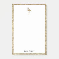 White + Gold Glitzer Flamingo & Border mit Name