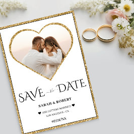 White & Gold Glitzer Heart Foto Hochzeit Save The Date