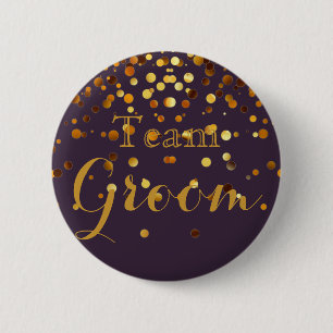 White Gold Glitzer Imitate Foil Wedding Team Groom Button