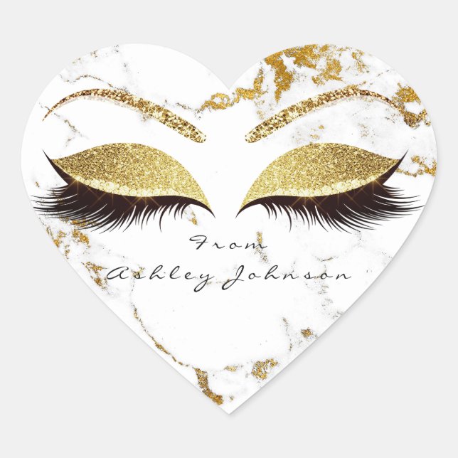 White Gold Glitzer Marmor Makeup Augen Danke Name Herz-Aufkleber (Vorderseite)