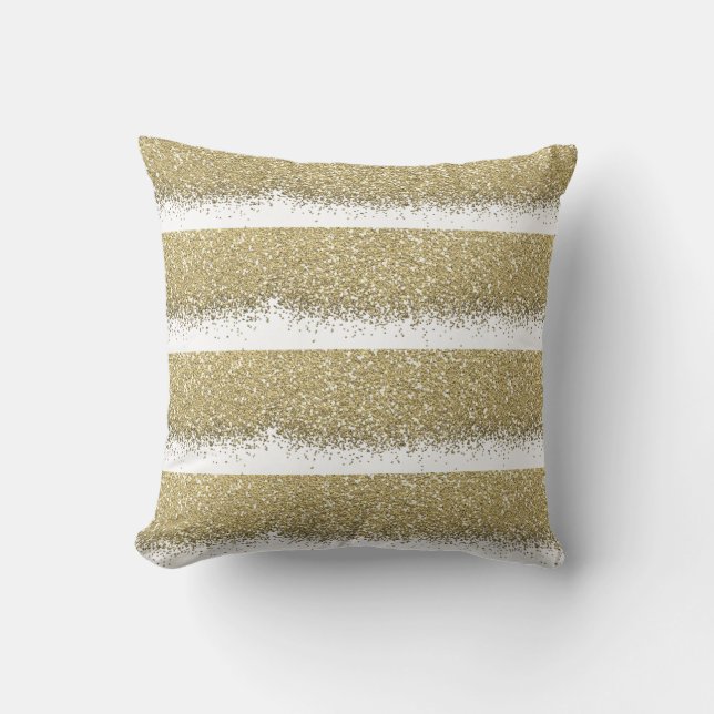 White Gold Glitzer Metallic Shiny Stripes Glam Kissen (Vorderseite)
